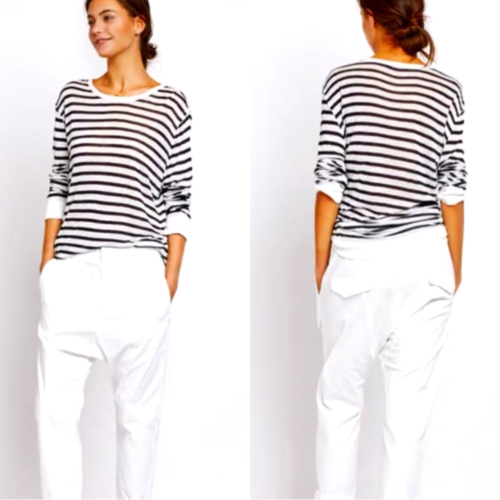 T BY ALEXANDER WANG Striped Knit Linen Long Sleeve Top Shirt Tunic - Picture 3 of 8